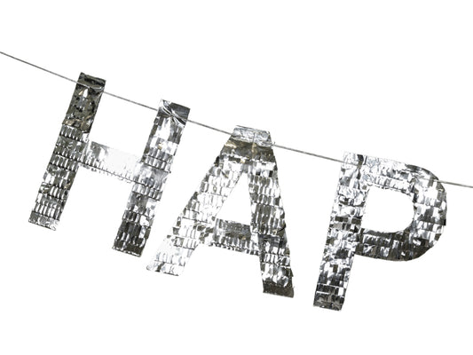 Party Deco - שלט Happy Birthday 2.2m, silver - תמונה 2