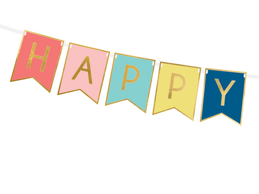 Party Deco - שלט Happy Birthday, mix, 15 x 175 cm - תמונה 2