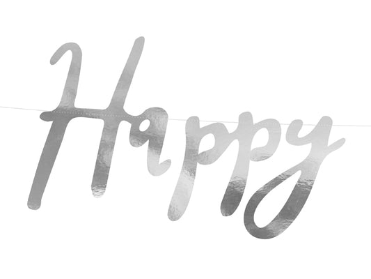 Party Deco - שלט Happy Birthday, silver, 16.5x62cm - תמונה 2