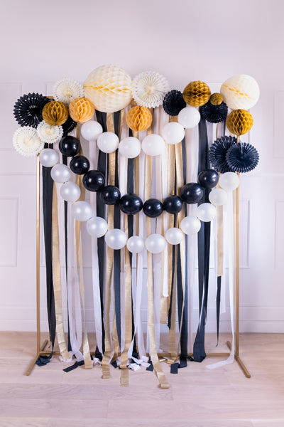 Party Deco - Crepe 5cm/10m, set of 6, black- gold mix: 1pkt/6pc. - תמונה 2