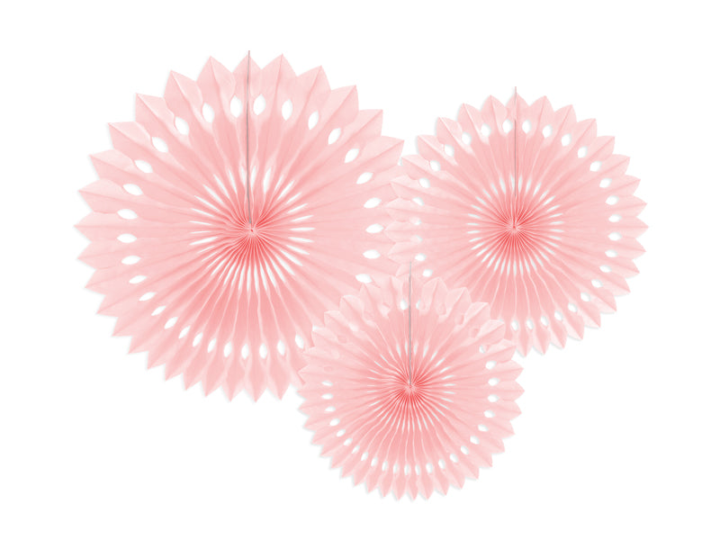 Party Deco - Tissue fan, light powder pink, 20- 30cm: 1pkt/3pc.