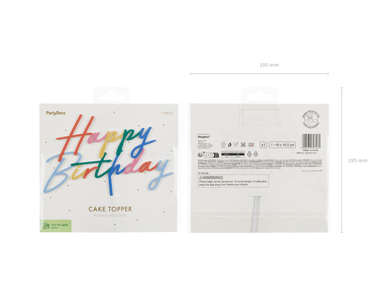 PartyDeco - קישוט עוגה אקריליק Happy Birthday מיקס