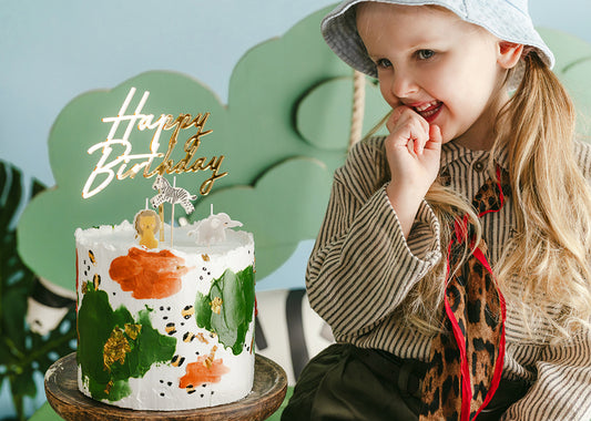 PartyDeco - קישוט עוגה אקריליק Happy Birthday זהב