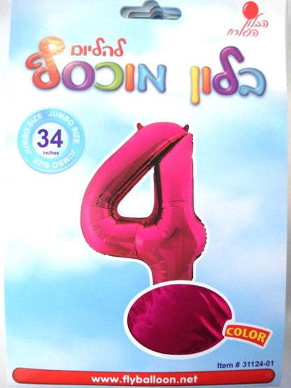 בלון ספרה 4 ורוד 34"