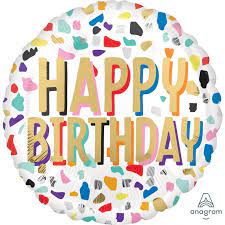 בלון Happy Birthday מנומר צבעוני 18"