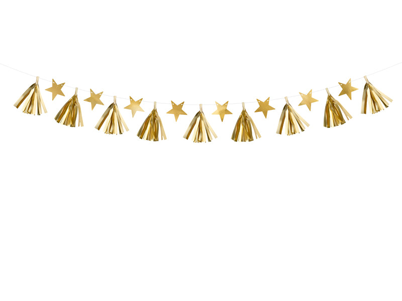Party Deco - שרשרת נייר Stars, gold, 1.3m