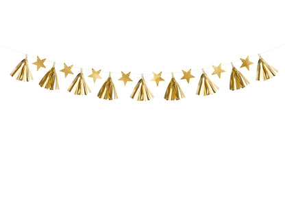 Party Deco - שרשרת נייר Stars, gold, 1.3m