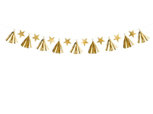 Party Deco - שרשרת נייר Stars, gold, 1.3m