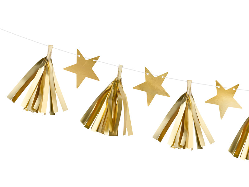 Party Deco - שרשרת נייר Stars, gold, 1.3m - תמונה 2