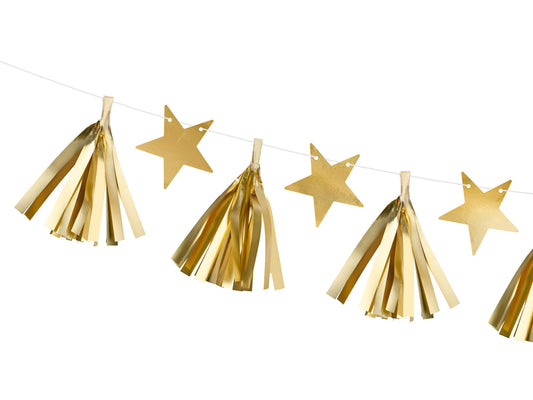 Party Deco - שרשרת נייר Stars, gold, 1.3m - תמונה 2