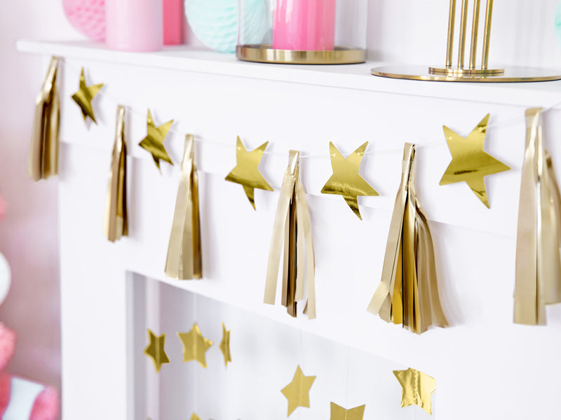 Party Deco - שרשרת נייר Stars, gold, 1.3m - תמונה 3