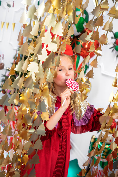 Party Deco - וילון מסיבה - Christmas trees, gold, 100x245cm - תמונה 3
