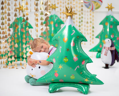Party Deco - וילון מסיבה - Christmas trees, gold, 100x245cm - תמונה 6