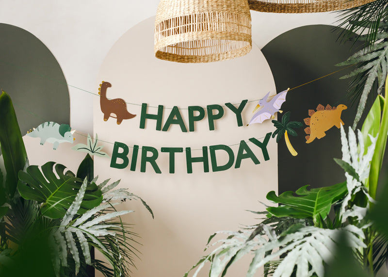 Party Deco - שלט Happy Birthday Dino, 3 m, mix - תמונה 4