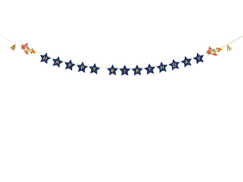 Party Deco - שלט Happy Birthday Airplanes, 2.5 m, mix