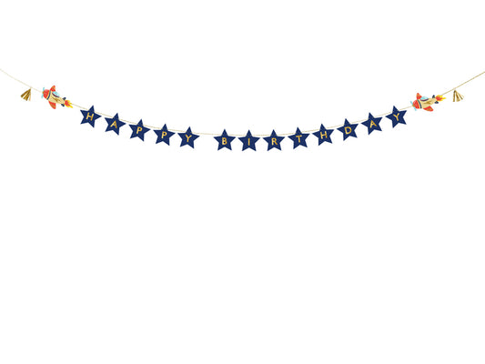 Party Deco - שלט Happy Birthday Airplanes, 2.5 m, mix