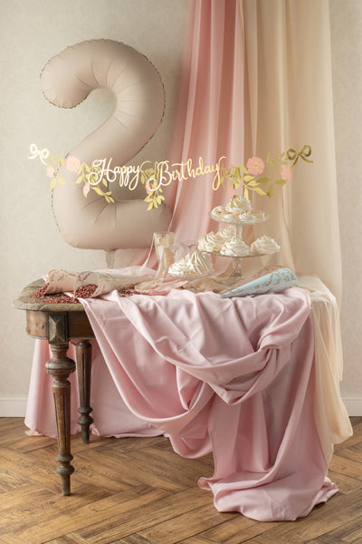 Party Deco - שלט Happy Birthday Flowers, pink-gold, 1.3m - תמונה 4