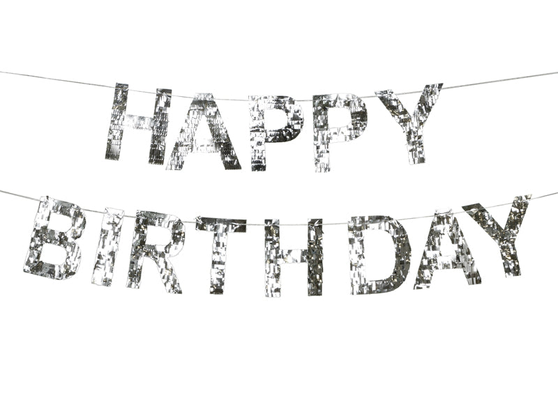 Party Deco - שלט Happy Birthday 2.2m, silver