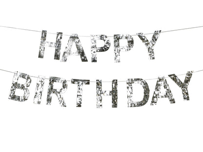 Party Deco - שלט Happy Birthday 2.2m, silver