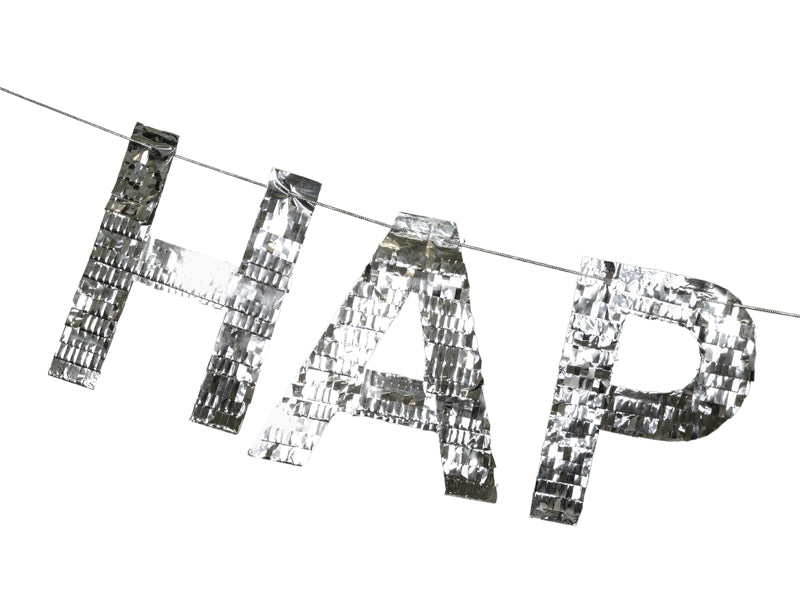 Party Deco - שלט Happy Birthday 2.2m, silver - תמונה 2