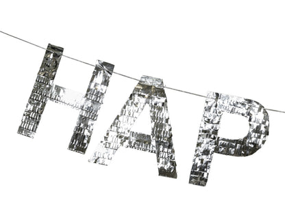 Party Deco - שלט Happy Birthday 2.2m, silver - תמונה 2