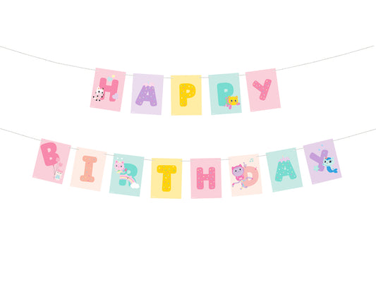 Party Deco - שלט Happy Birthday Gabby's Dollhouse, 180 x 15 cm, mix