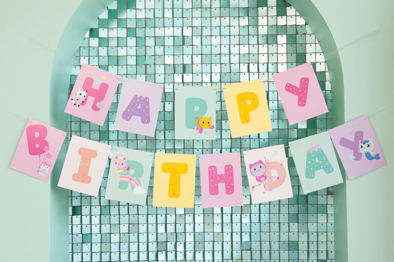 Party Deco - שלט Happy Birthday Gabby's Dollhouse, 180 x 15 cm, mix - תמונה 2