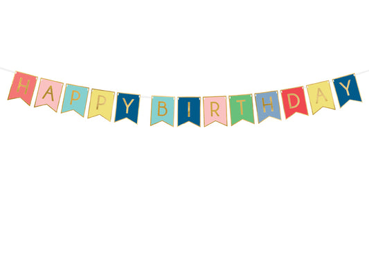 Party Deco - שלט Happy Birthday, mix, 15 x 175 cm