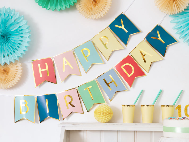 Party Deco - שלט Happy Birthday, mix, 15 x 175 cm - תמונה 3