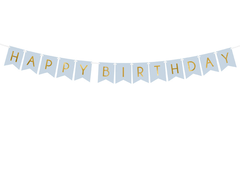 Party Deco - שלט Happy Birthday, light blue, 15 x 175 cm