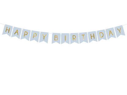 Party Deco - שלט Happy Birthday, light blue, 15 x 175 cm