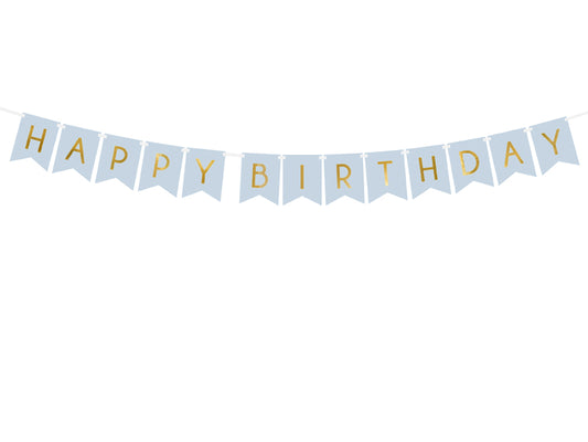 Party Deco - שלט Happy Birthday, light blue, 15 x 175 cm