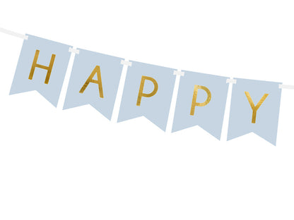 Party Deco - שלט Happy Birthday, light blue, 15 x 175 cm - תמונה 2