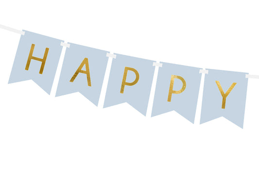 Party Deco - שלט Happy Birthday, light blue, 15 x 175 cm - תמונה 2