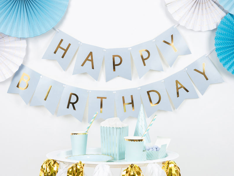 Party Deco - שלט Happy Birthday, light blue, 15 x 175 cm - תמונה 3