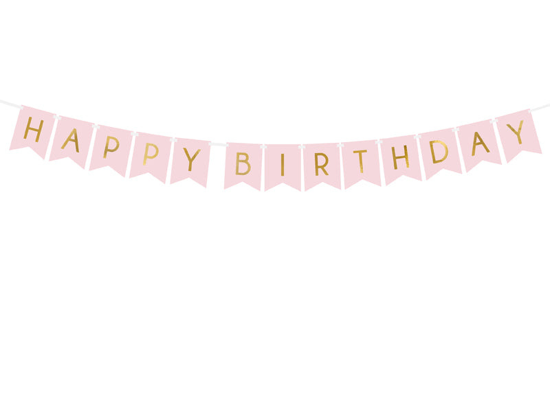 Party Deco - שלט Happy Birthday, light pink, 15 x 175 cm