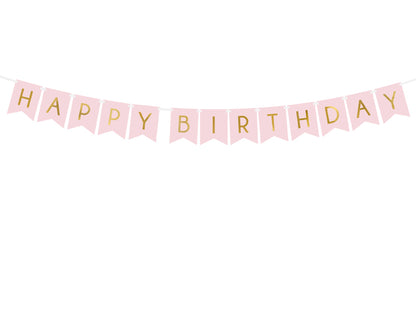 Party Deco - שלט Happy Birthday, light pink, 15 x 175 cm
