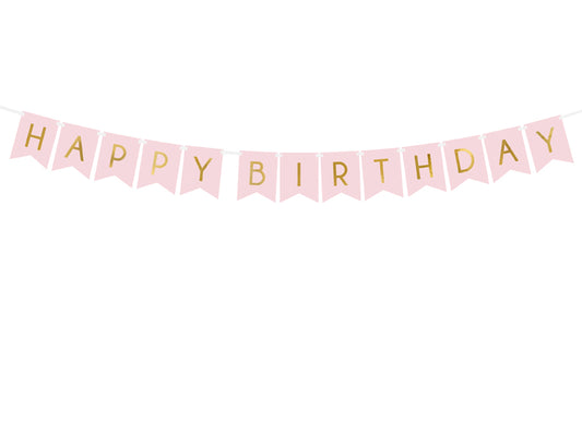 Party Deco - שלט Happy Birthday, light pink, 15 x 175 cm