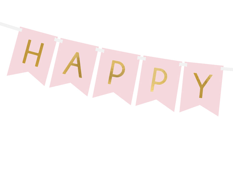Party Deco - שלט Happy Birthday, light pink, 15 x 175 cm - תמונה 2