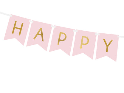 Party Deco - שלט Happy Birthday, light pink, 15 x 175 cm - תמונה 2