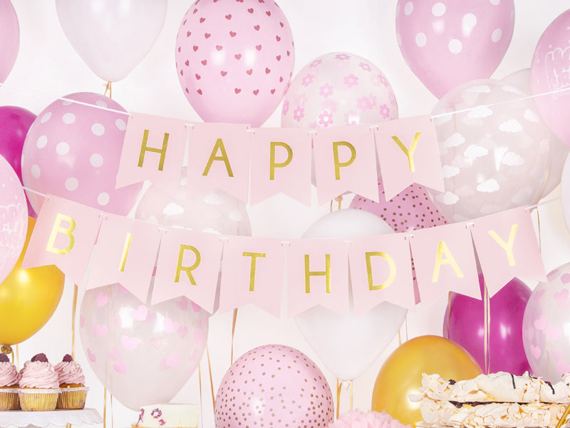 Party Deco - שלט Happy Birthday, light pink, 15 x 175 cm - תמונה 3