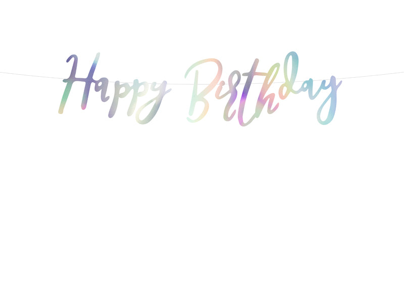 Party Deco - שלט Happy Birthday, iridescent, 16.5x62cm