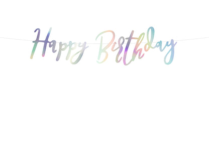 Party Deco - שלט Happy Birthday, iridescent, 16.5x62cm