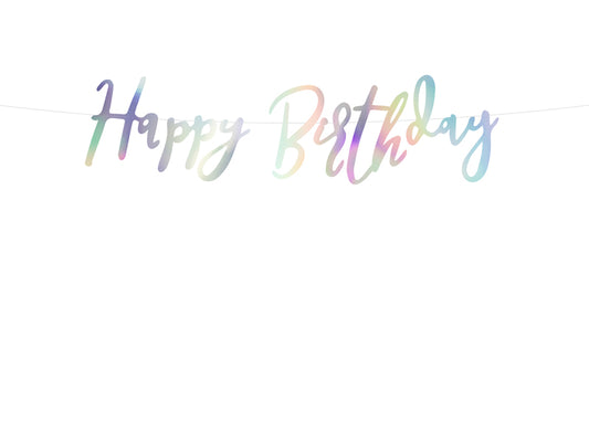 Party Deco - שלט Happy Birthday, iridescent, 16.5x62cm