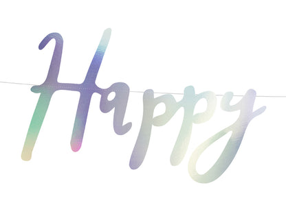 Party Deco - שלט Happy Birthday, iridescent, 16.5x62cm - תמונה 2