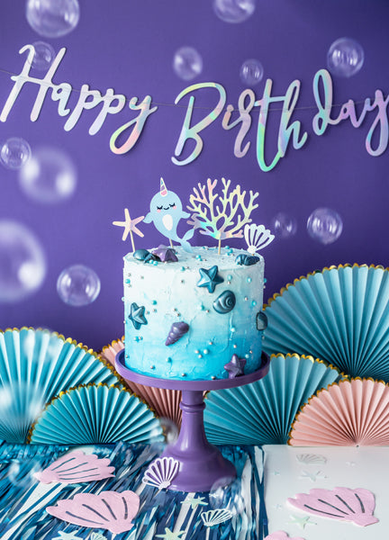 Party Deco - שלט Happy Birthday, iridescent, 16.5x62cm - תמונה 4