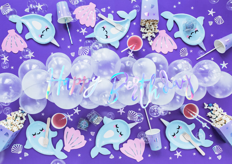 Party Deco - שלט Happy Birthday, iridescent, 16.5x62cm - תמונה 5