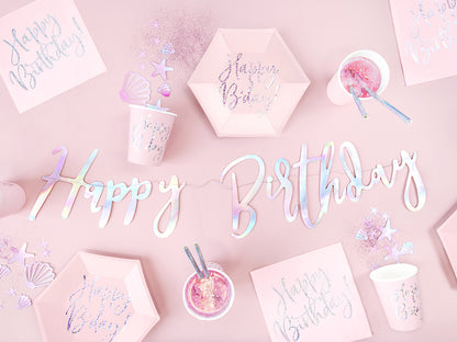 Party Deco - שלט Happy Birthday, iridescent, 16.5x62cm - תמונה 7