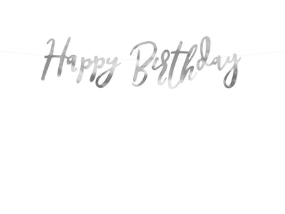 Party Deco - שלט Happy Birthday, silver, 16.5x62cm