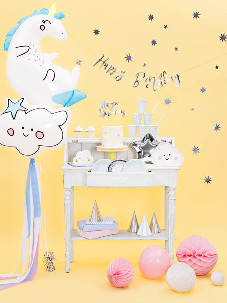 Party Deco - שלט Happy Birthday, silver, 16.5x62cm - תמונה 4